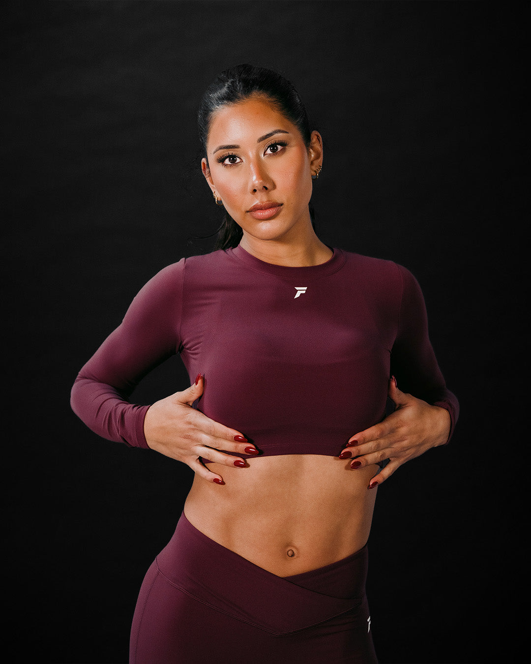 Vital Long Sleeve Crop Top Burgundy