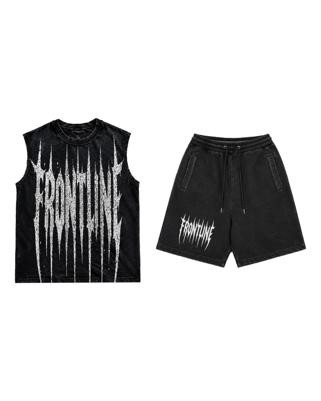Blackout Set Black: tank en shorts in acid wash