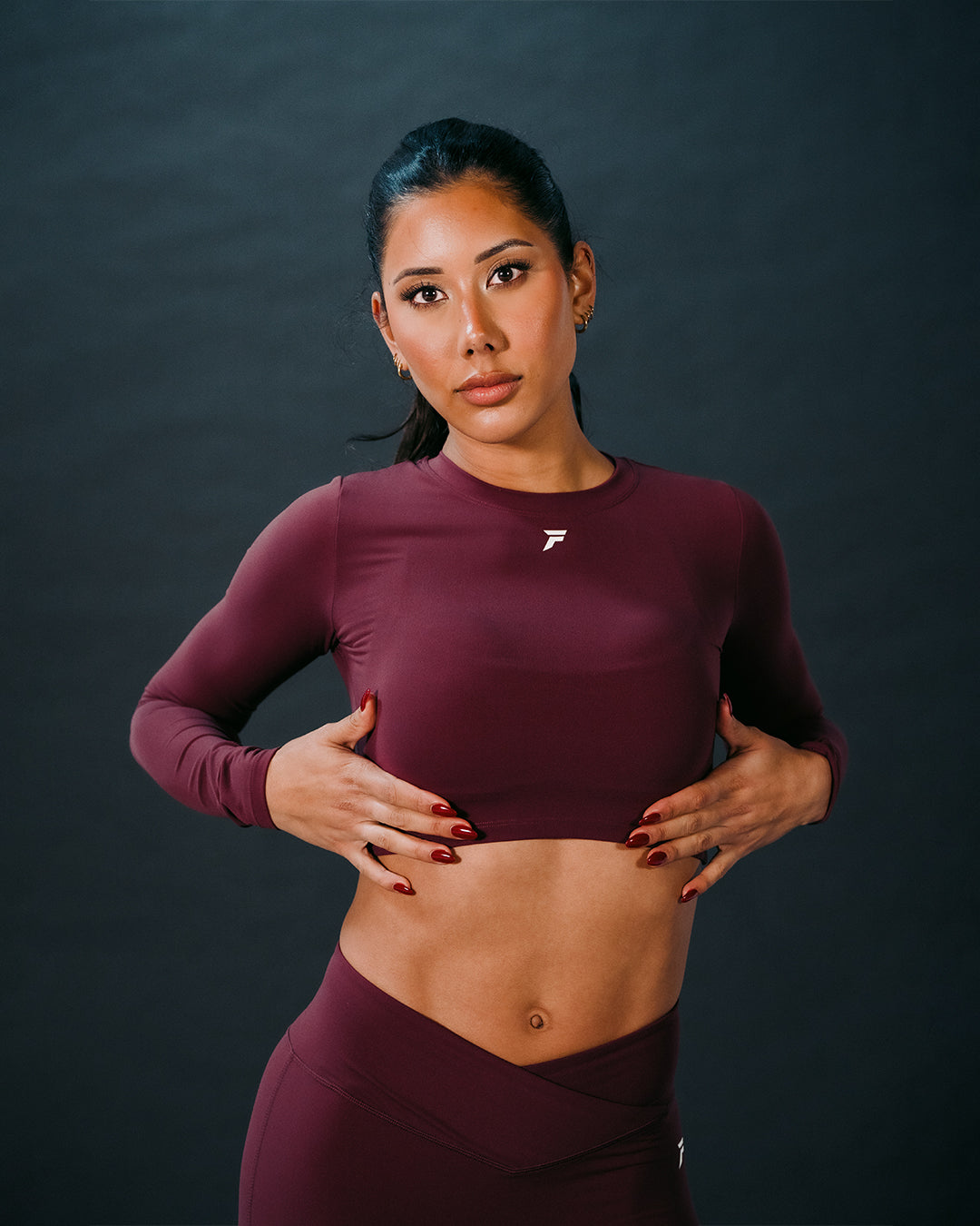 Vital Long Sleeve Crop Top Burgundy