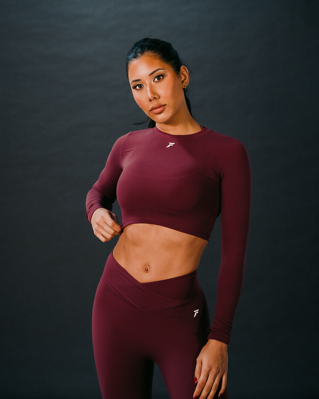 Vital Long Sleeve Crop Top Burgundy