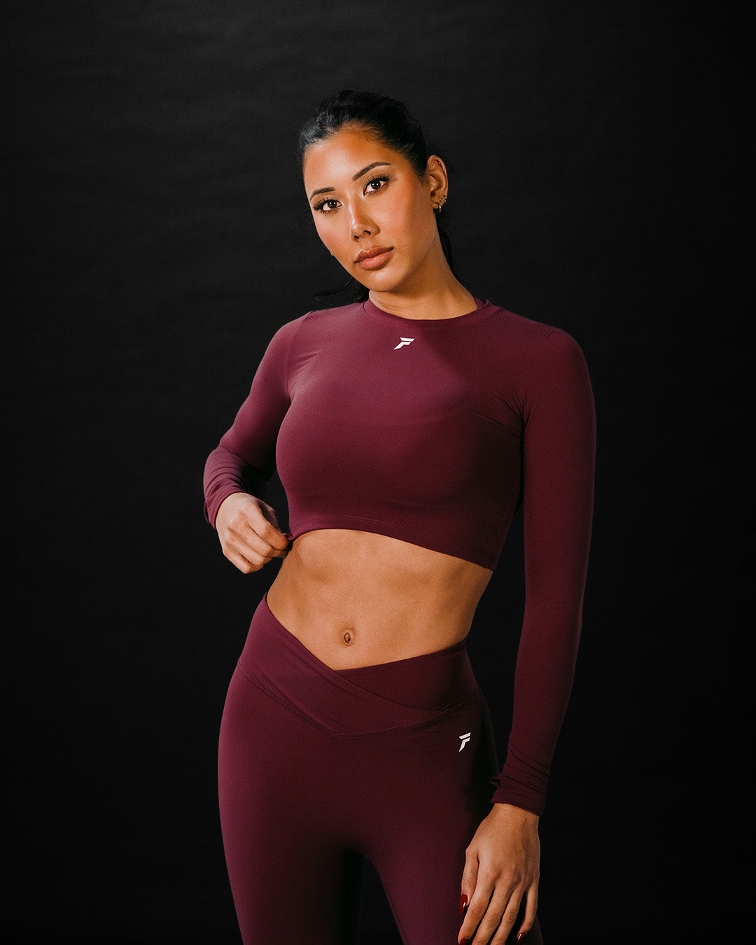 Vital Long Sleeve Crop Top Burgundy