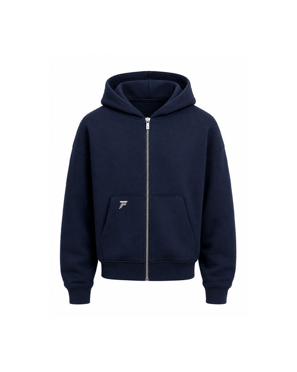Aftermath Zipper Hoodie Navy Blue