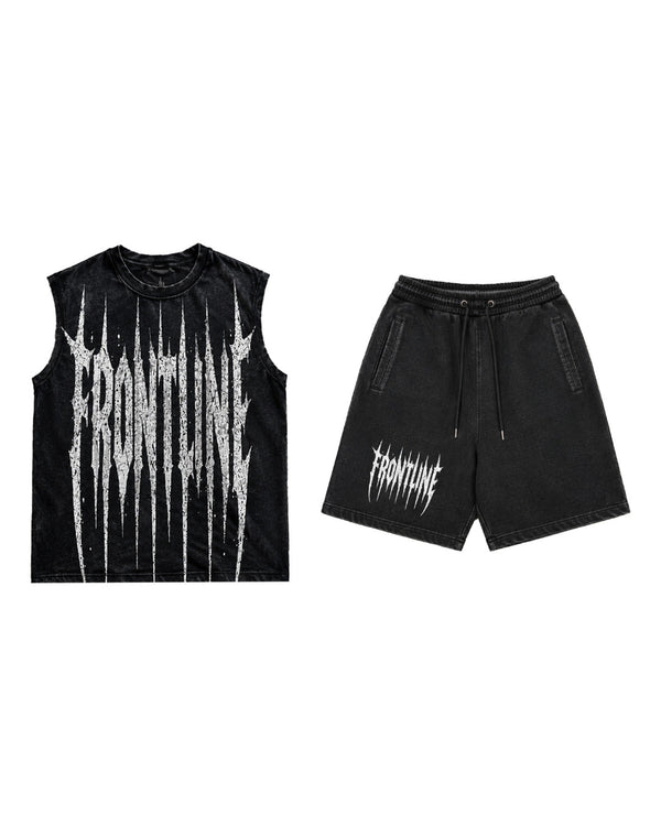 Blackout Set Black: tank en shorts in acid wash