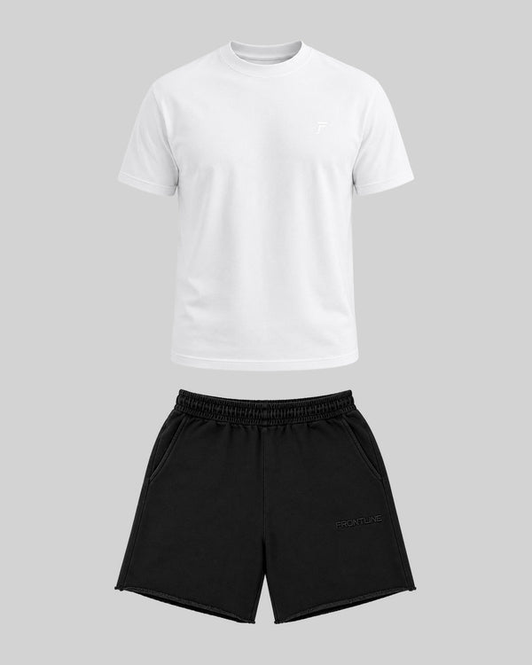 Wave Set White/Black: wit shirt en zwarte shorts